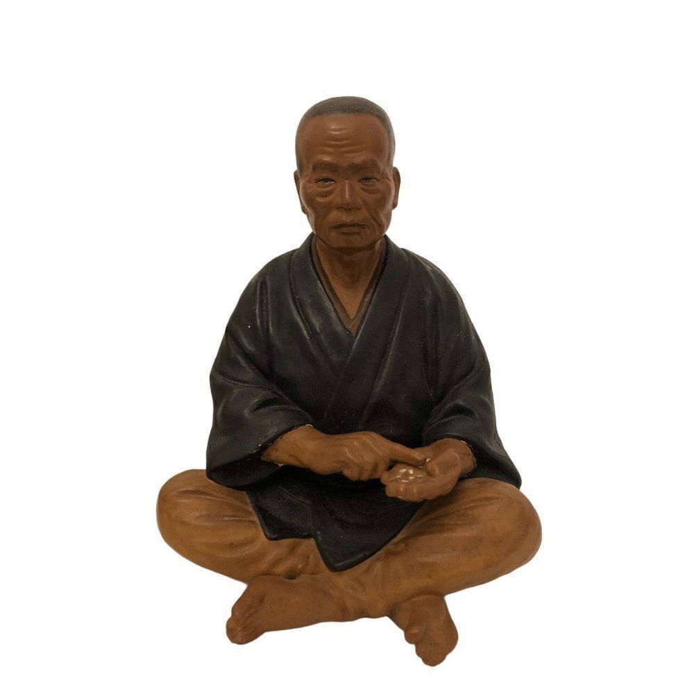 Japanese Ceramic Clay Doll Figure Seated Peasant Farmer Rice Merchant VTG